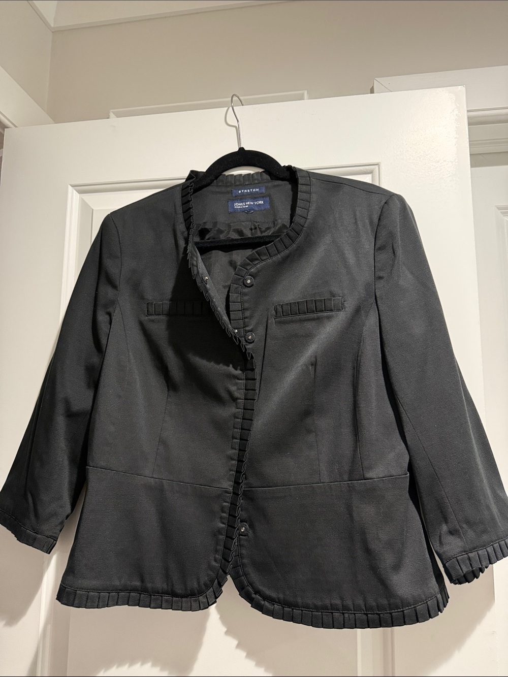 Jones New York Black Grosgrain Pleated-Trim Jacket